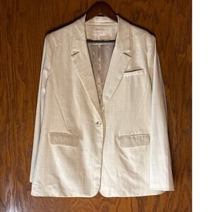 Skies Are Blue Blazer XL Cream Satin Single Button Tailored Jacket Women’s